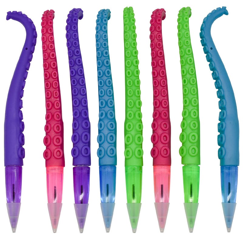 Maydahui 8 PCS Octopus Tentacle Shaped Ballpoint Pen Funny Finger Puppet Pen Black Ink Devilfish Fish Pens Soft Silicone for Boys School Student - Image 1